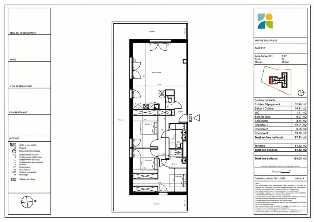 Appartement T4 en dernier étage avec grande terrasse – Tournefeuille
