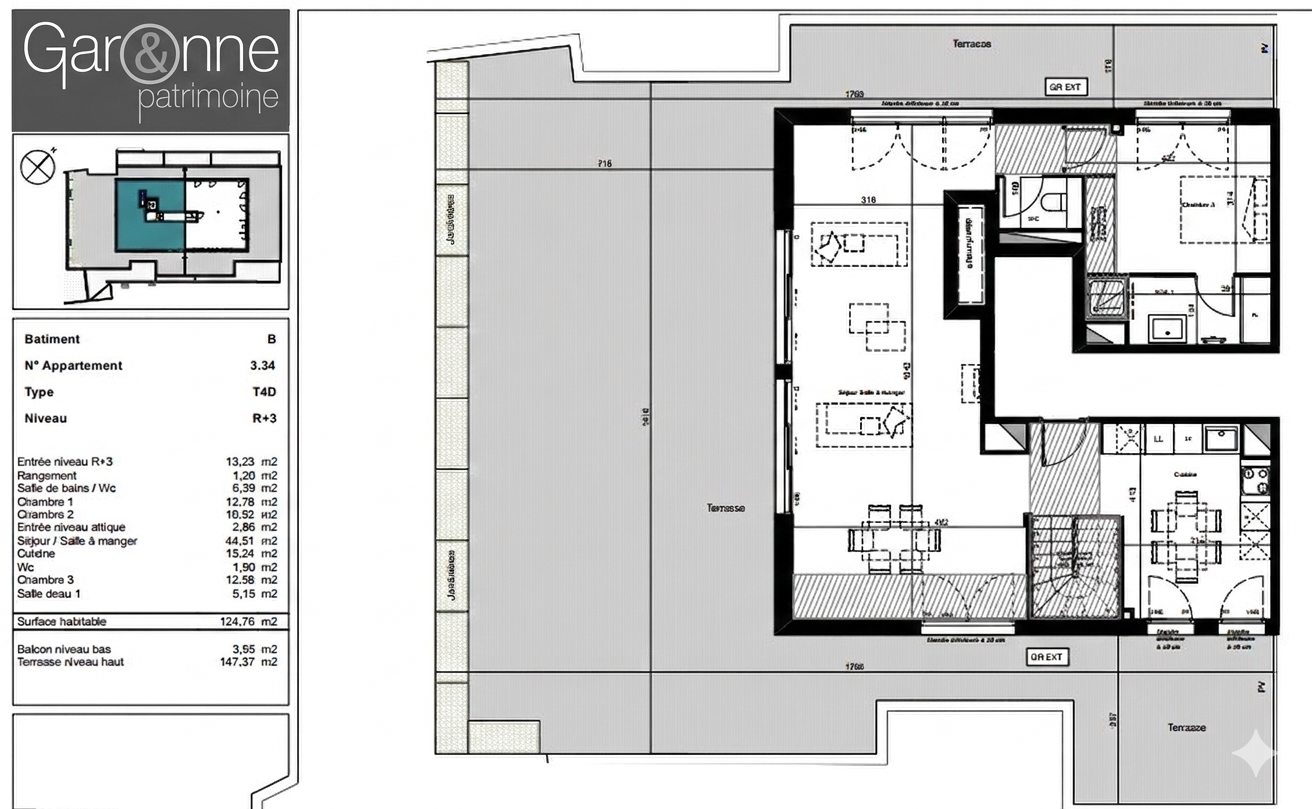 T4 Duplex en Rooftop + terrasse – quartier Côte Pavée